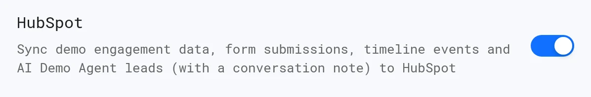 HubSpot toggle in workspace integrations