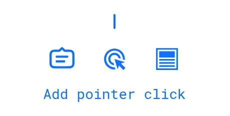 Add step menu between steps with Add pointer click highlighted