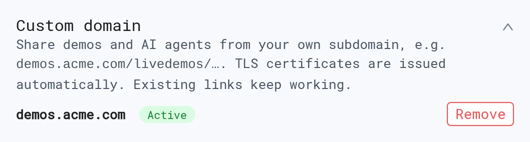 Custom domain demos.acme.com active