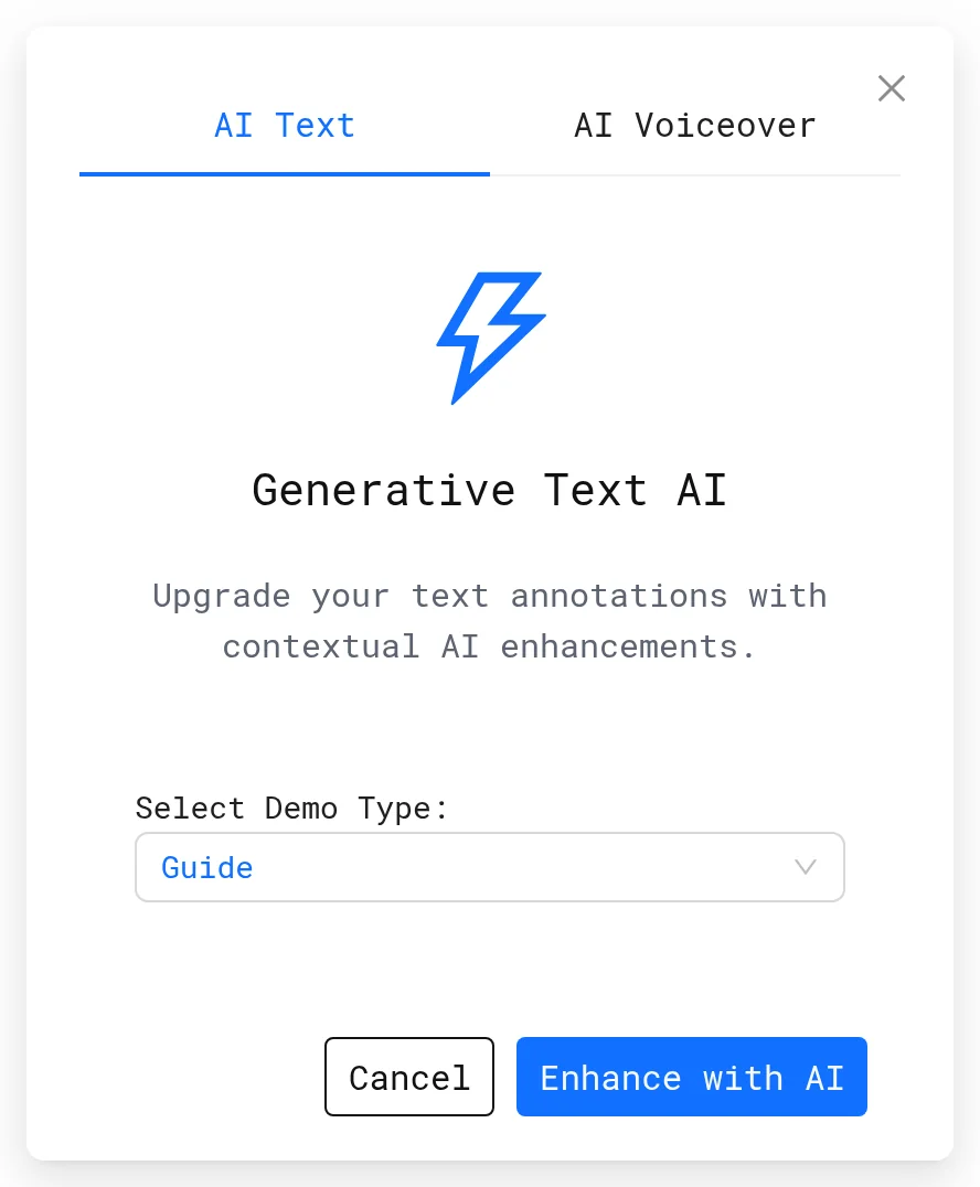 Enhance with AI dialog on the AI Text tab