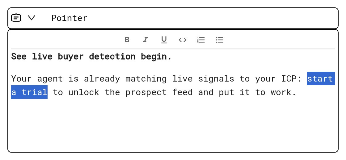 Step text editor with the formatting toolbar and selected text