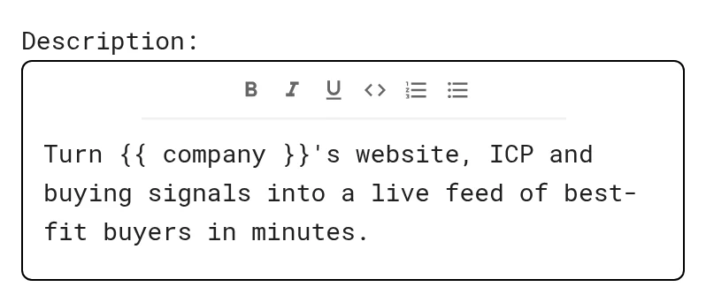 Popup description personalized with the company variable