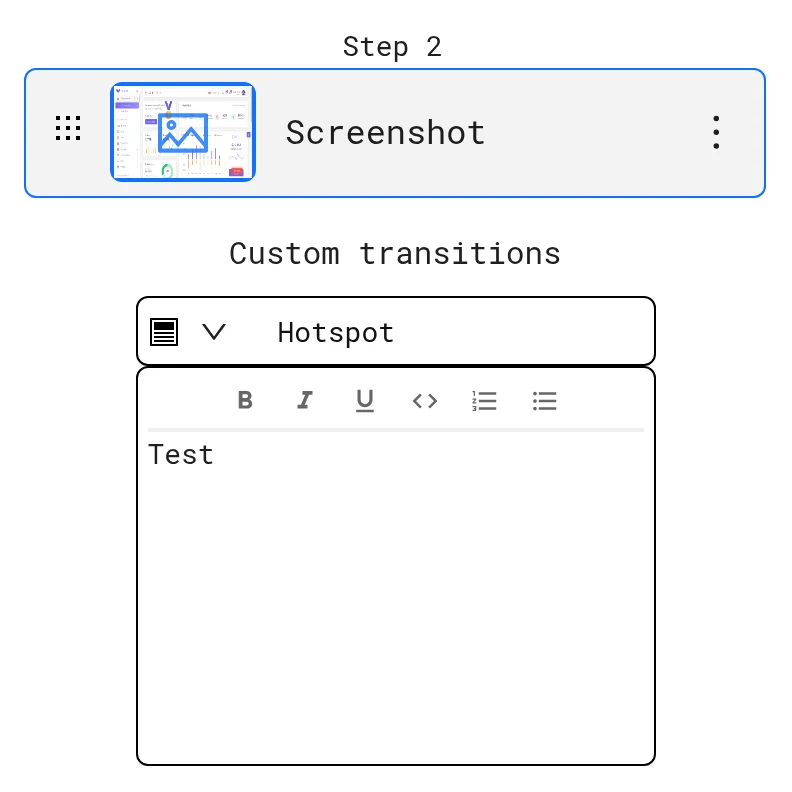 Custom transition hotspot on a screen
